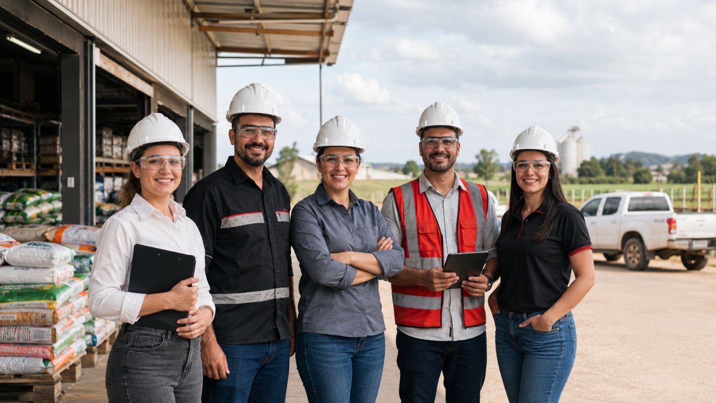 equipe com EPIs em ambiente industrial